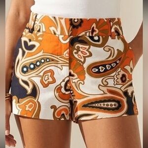 J. Crew Orange and Black Paisley High Waist Shorts